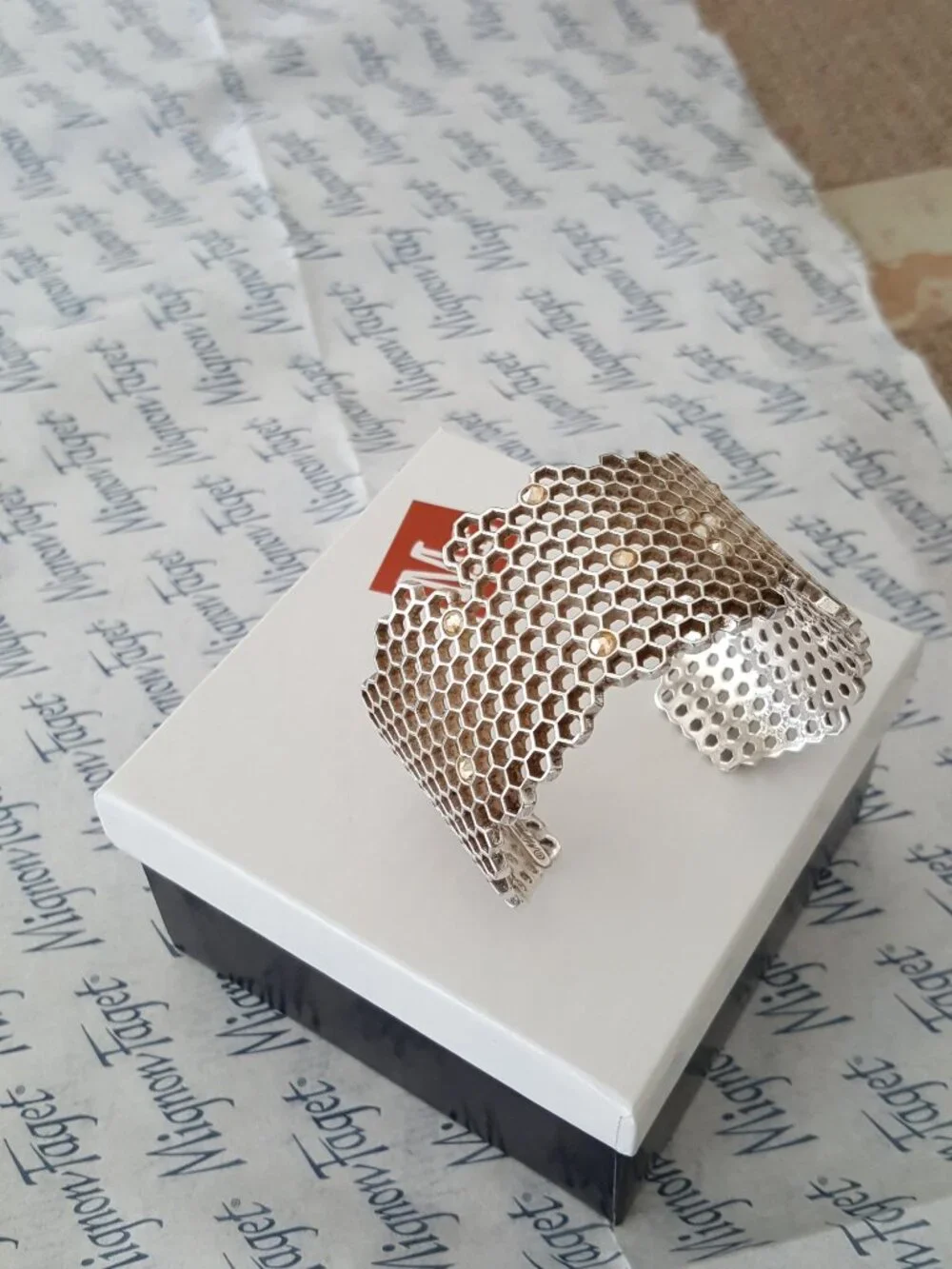 RARE Mignon Faget Hive Jeweled Wide Open Cuff Bracelet 925 Sterling Silver - Picture 9 of 14